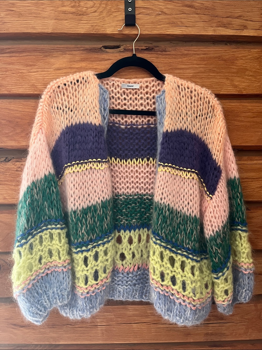 Maiami Chunky Open-Front Multicolor Cardigan Sweater - Pink/Green/Blue/Yellow